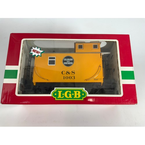 490 - LGB 43650 CABOOSE CAR C&S 1003 IN YELLOW, BOXED, G SCALE