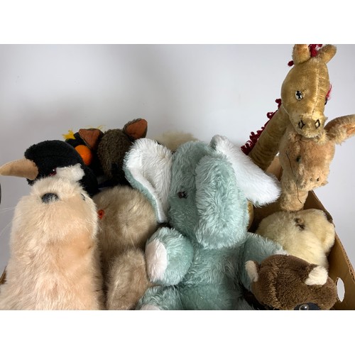 55 - TWO BOXES OF SOFT TOYS, MANY WALT DISNEY CHARACTERS & WILD ANIMALS