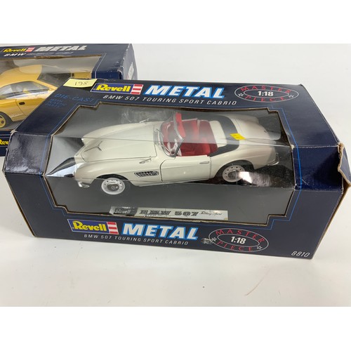 198 - REVELL METAL 1:18 SCALE BOXED DIECAST CARS, 8825 BMW 850 CSI, & 8810 BMW 507 TOURING CAR.