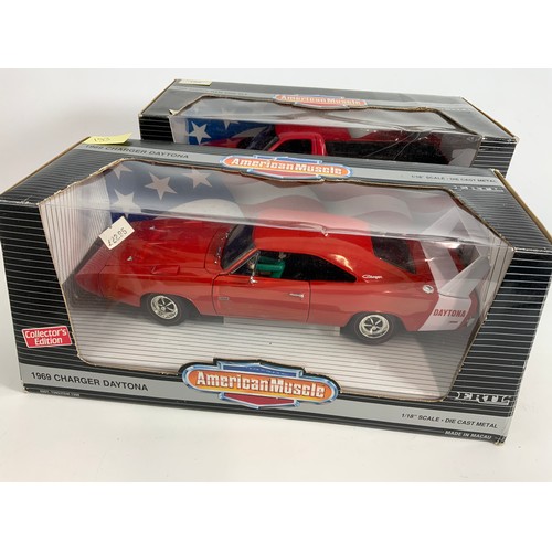 193 - 2 BOXED COLLECTORS AMERICAN MUSCLE CARS, 1995 DODGE RAM 2500 SLT & 1969 CHARGER DAYTONA, BOTH 1:18 S... 