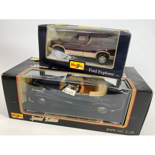 189 - BURAGO , 4 BOXED MODELS, 1:18 PREMIER EDITION, ASTON MARTIN DB7 VANTAGE, SPECIAL EDITION JAGUAR XJ22... 