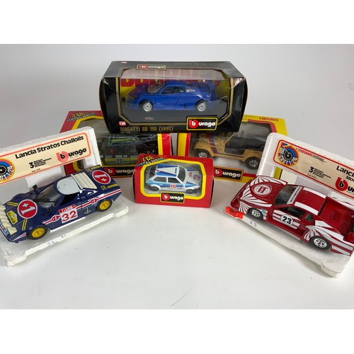 183 - 9 BOXED BURAGO MODELS, COMPRISING MERCURY CAPRI, FORD MUSTANG, MERCEDES 450 SEL, METAL MODEL 1:24 FI... 