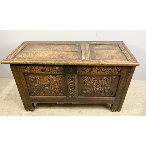 465 - CARVED OAK BLANKET CHEST / COFFER 119cm