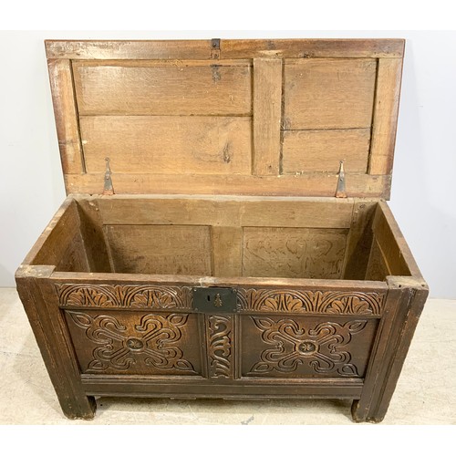 465 - CARVED OAK BLANKET CHEST / COFFER 119cm