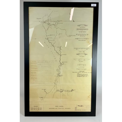 22 - FRAMED BRITISH WATERWAYS RIVER SEVERN NAVIGATION & CONNECTING WATERWAYS DRAWING, BRISTOL TO STOURPOR... 