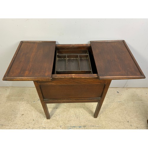 490 - OAK WORK BOX / TABLE AND A SWING MIRROR