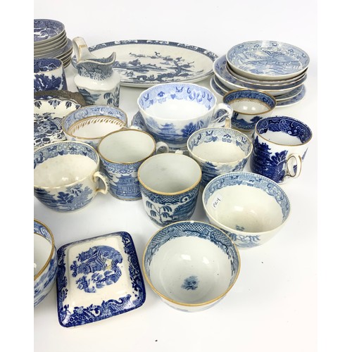 153 - MIXED BLUE & WHITE INC TEA BOWLS, CUPS, SAUCERS ETC