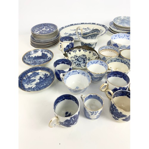 153 - MIXED BLUE & WHITE INC TEA BOWLS, CUPS, SAUCERS ETC