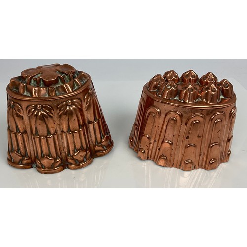 266 - TWO COPPER JELLY MOULDS STAMPED HL&CO AND NUMBERED 0135,0148