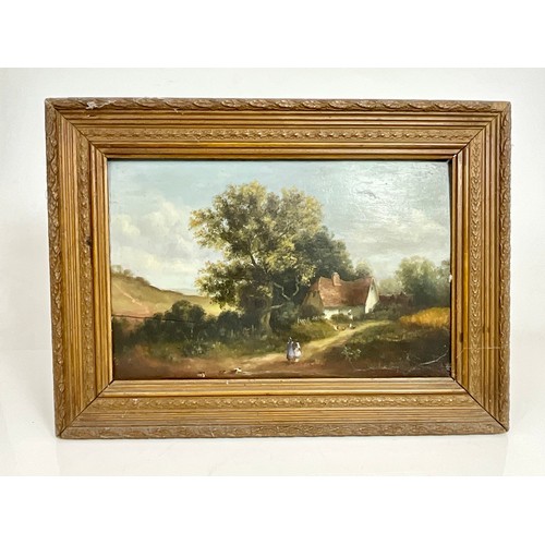 17 - PR. 19TH CENTURY OILS ON PANEL DEPICTING RURAL COTTAGE SCENES WITH FIGURES, EACH APPROX. 36 X 24 cm