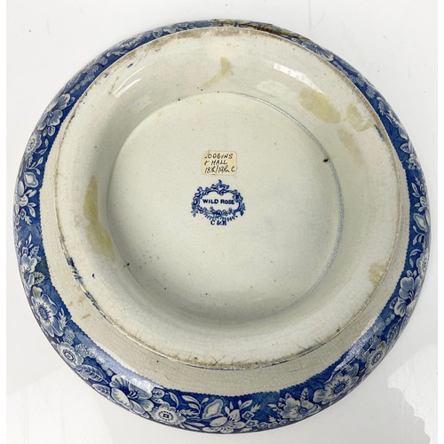 147 - ANTIQUE TWO AND BLUE AND WHITE TRANSFER DECORATED  COMPORT / CAKE STANDS APPROX 28CM WIDE