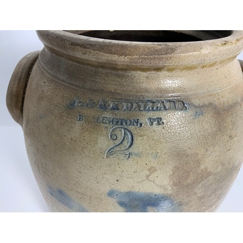 276 - STONEWARE STORAGE JAR IMPRESSED WITH VERMONT USA MAKERS NAME AND THE NUMBER 2