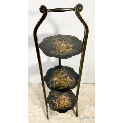 547 - FOLDING LACQUERED CAKE STAND WITH CHINOISERIE DECORATION