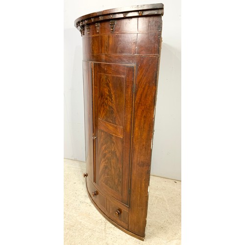 507 - GEORGIAN BOW FRONT MAHOGANY HANGING WALL CORNER CUPBOARD 126cm TALL