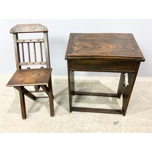 546 - FOLDING OAK CHILD’S CHAIR AND SCHOOL DESK