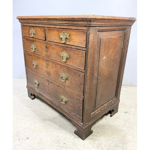 520 - OAK CHEST OF 2 OVER 3 DRAWERS ON BRACKET FEET 98cm LONG