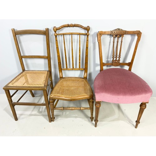 506 - PAIR OF ELM CHAIRS AND 2 OTHERS WITH CANED SEAT & A UPHOLSTERED CHAIR