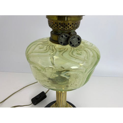 218 - OIL LAMP WITH VASELINE GLASS RESERVOIR