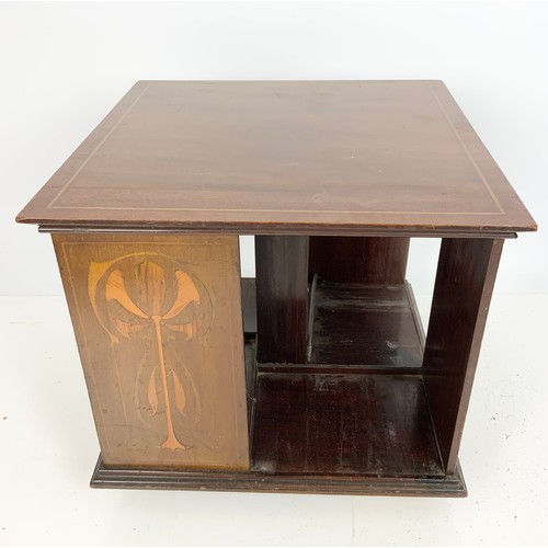 515 - SMALL ART NOUVEAU INLAID MAHOGANY REVOLVING BOOKCASE