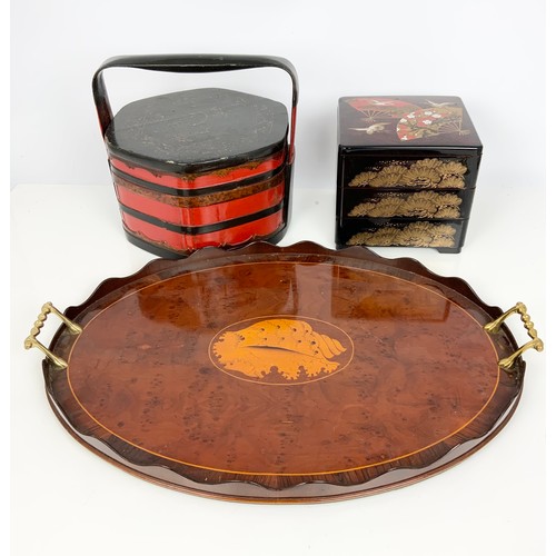 300 - QUANTITY OF MISCELLANEOUS LACQUERED WARE AND AN OVAL TRAY