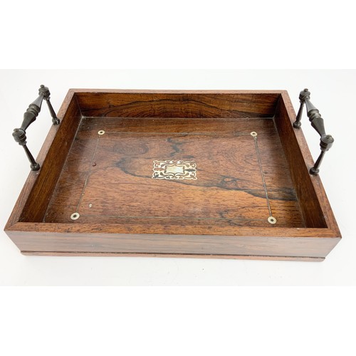 299 - ROSEWOOD GALLERIED TRAY AND A SILVER MOUNTED BLOTTER