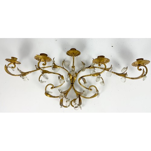 221 - GILT METAL WALL CANDELABRA WITH GLASS DROPS