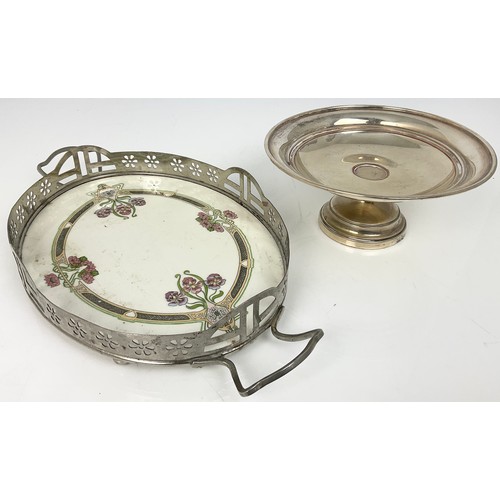 370 - OVAL GALLERIED TRAY AND A PLATED PEDESTAL BOWL