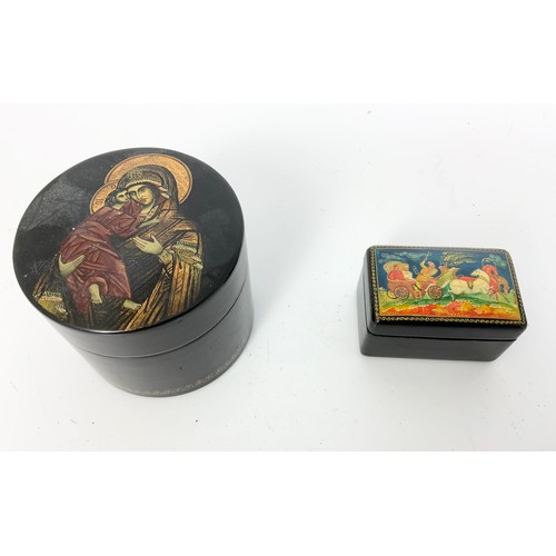 360 - COLLECTION OF MISCELLANEOUS RUSSIAN AND OTHER LACQUER WARE TOGETHER WITH 2 METAL “ICONS”