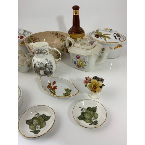 142 - TWO ROYAL WORCESTER EVESHAM TUREENS, WEDGEWOOD BABY PLATE, COALPORT JUG, SPODE BOWL AND OTHER COLLEC... 