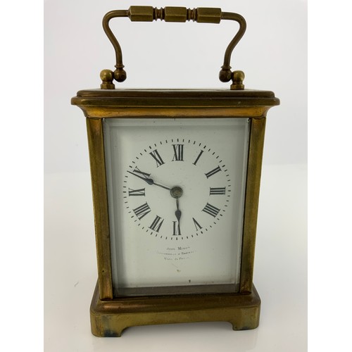 225 - FRENCH GILT BRASS 4 GLASS CARRIAGE CLOCK IN ORIGINAL FITTED TRAVELLING CASE