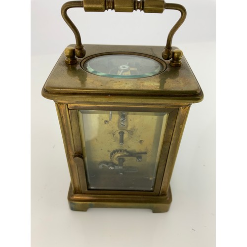 225 - FRENCH GILT BRASS 4 GLASS CARRIAGE CLOCK IN ORIGINAL FITTED TRAVELLING CASE