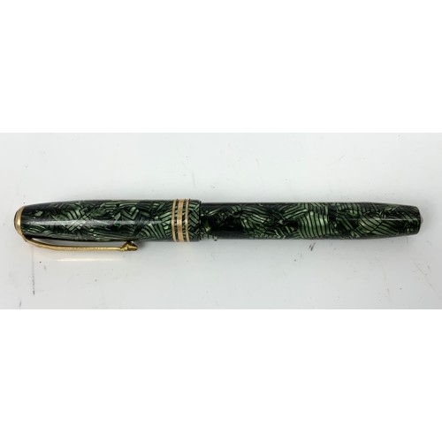 390 - MARBLED FOUNTAIN PEN TOGETHER WITH A SHEAFFER BALLPOINT PEN IN ORIGINAL BOX AND OUTER