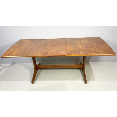 482 - VANSON TEAK EXTENDING DINING TABLE OF RECTANGULAR FORM ON TRESTLE ENDS 194cm LONG