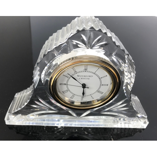 194 - WATERFORD  CRYSTAL GLASS MANTLE CLOCK 19cm LONG