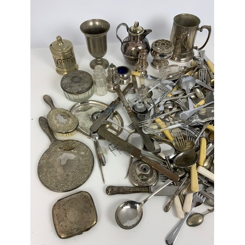 397 - MIXED SILVERPLATED WARE INC CUTLERY, TANKARDS ETC