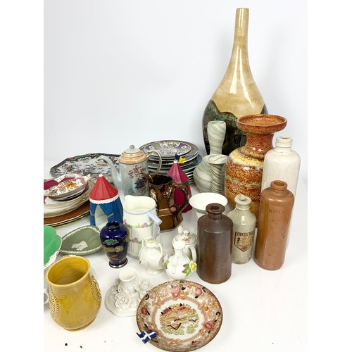 134 - MIXED CERAMICS INC VASES , PLATES, ROYAL WORCESTER BARREL JUG ETC