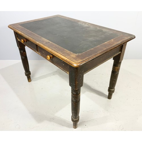 571 - VICTORIAN DESK WITH TURNED LEGS AND LEATHER TOP 106cm x 68cm