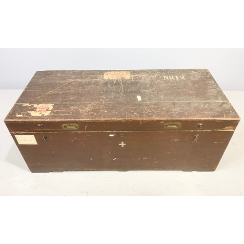 489 - SHIPPING TRUNK WITH MILITARY HANDLES AND TIN LINED 122cm LONG