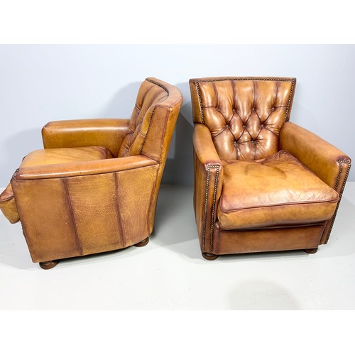 601 - PR. TETRAD BUTTONED LEATHER ARMCHAIRS