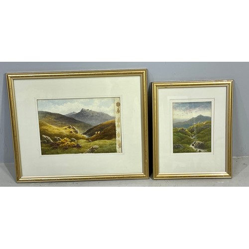 24 - CHARLES BRITTON 2 WATERCOLOURS DEPICTING SHEEP IN MOORLAND SCENES