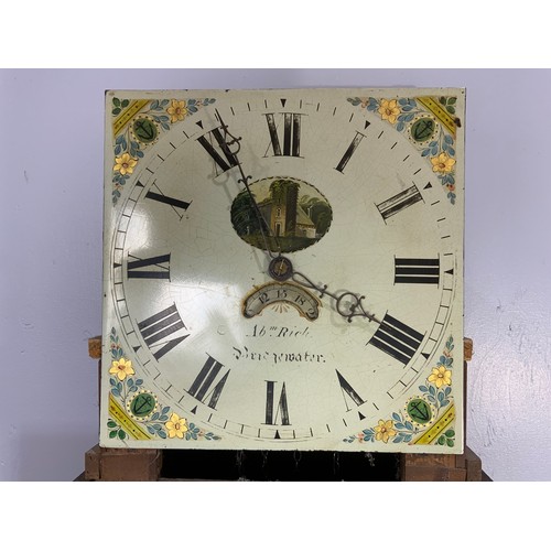 235 - MAHOGANY LONG CASE CLOCK HAVING SQUARE PAINTED DIAL WITH DATE APERTURE AND 30 HOUR MOVEMENT, SIGNED ... 