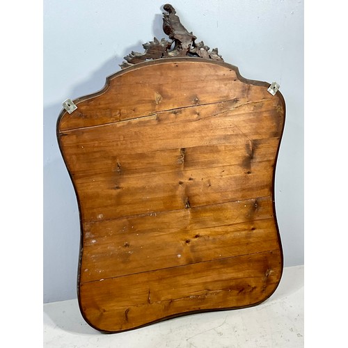 60 - MAHOGANY FRAMED MIRROR, SHIELD SHAPED WITH BEVELLED GLASS, APPROX. 79 X 112 cm