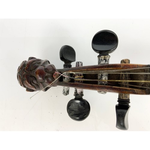 347 - VIOLIN WITH CARVED LION HEAD SCROLL, FULL SIZE, C 1900