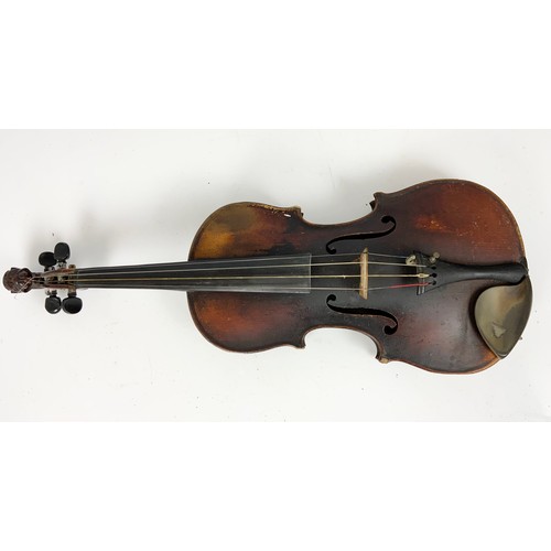 347 - VIOLIN WITH CARVED LION HEAD SCROLL, FULL SIZE, C 1900