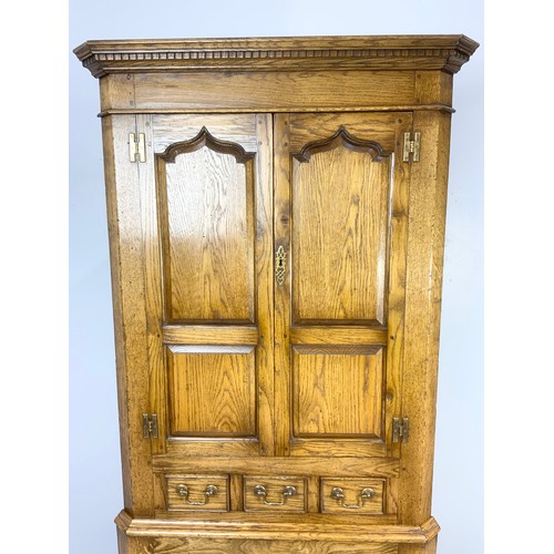 510 - LION HOUSE ANTIQUES STANDING OAK CORNER CUPBOARD WITH PANELLED DOORS