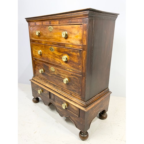 517 - 17TH CENTURY STYLE CHEST OF 3 DRAWERS ON 2 DRAWER BASE WITH TURNED BRASS HANDLES, BUN FEET, APPROX. ... 