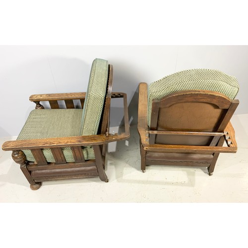 496 - PR. OAK FRAMED ‘PLANTERS’ CHAIRS WITH RECLINING BACKS