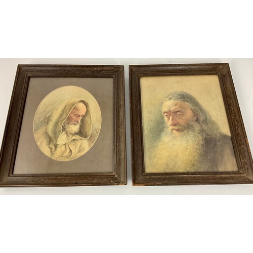 32 - PR. FRAMED PORTRAITS OF BEARDED MONKS, LARGEST 27 X 33 cm, these are believed to be works by Ellen H... 