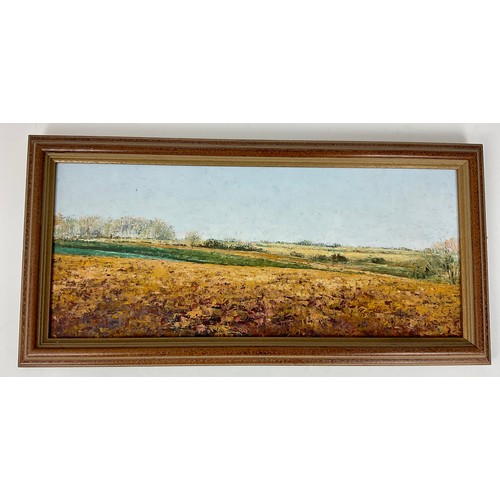 14 - OIL ON CANVAS DEPICTING A POPPY FIELD ENTITLED ‘NEW EARTH’ WITH COWLEIGH GALLERY RECEIPT, JUNE DUDLE... 