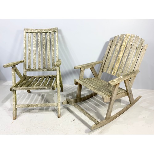 429 - TEAK GARDEN ROCKING CHAIR WITH ANOTHER GARDEN CHAIR